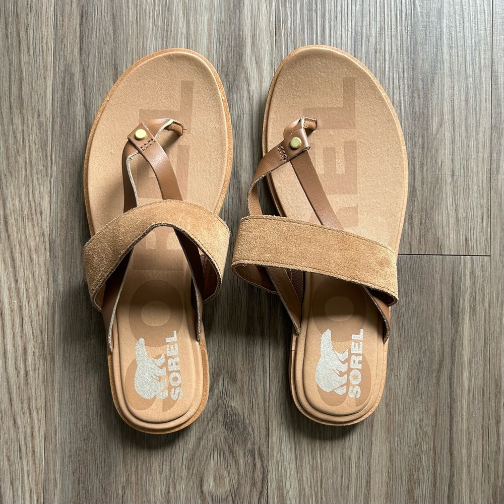 Sorel Ella II Easy Sandals with Cushioned Footbed, Tan, 7.5
